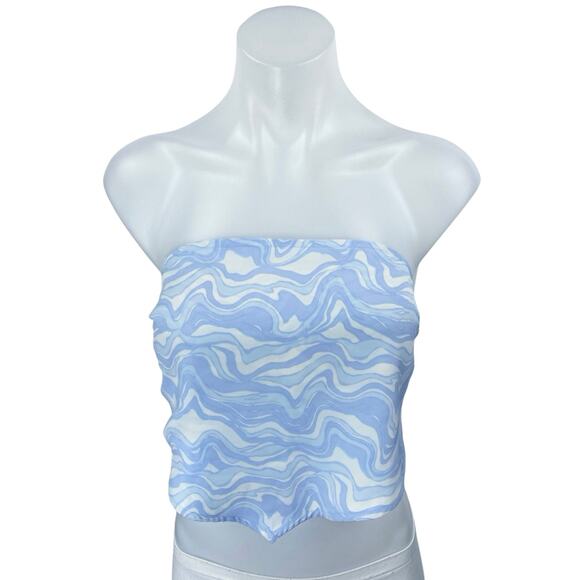 Abercrombie & Fitch Blue Marble Sleeveless Tie Back Bandeau Crop Tube Top Size S - Picture 1 of 4